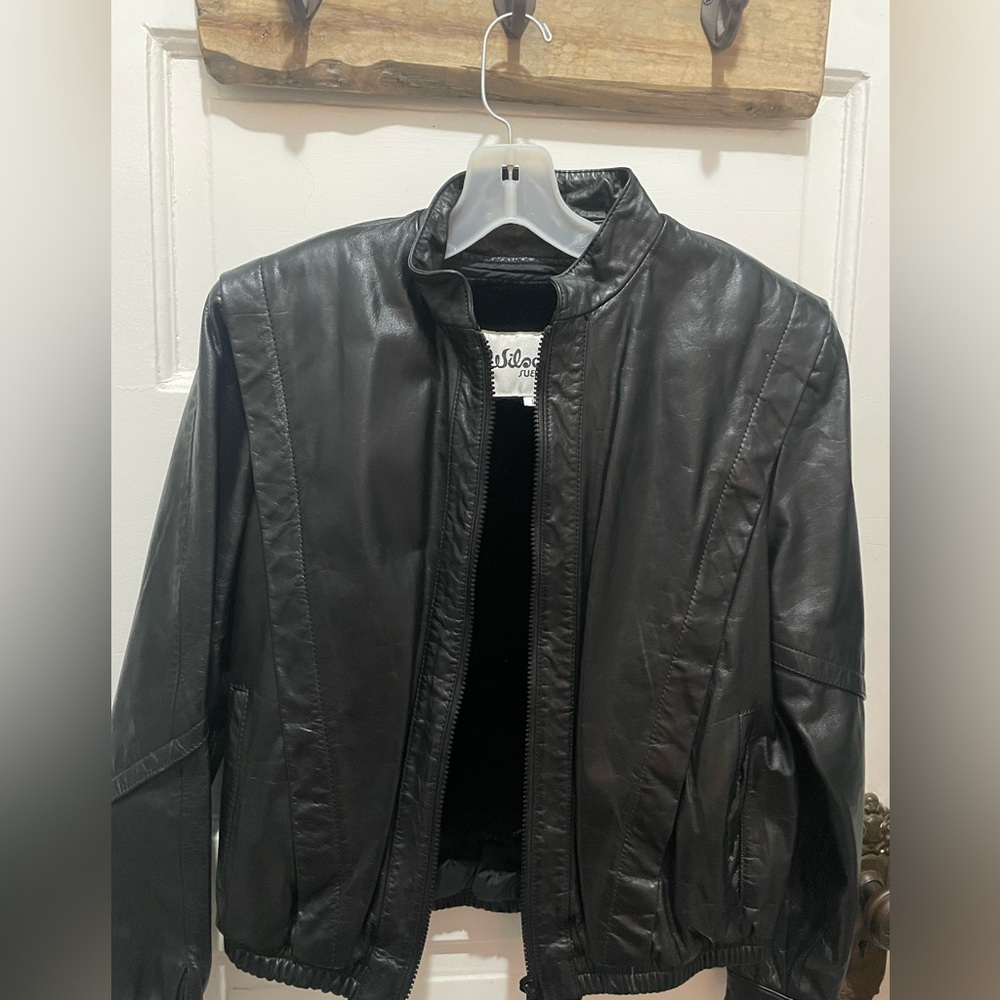 Black Leather Jacket with Snap Button